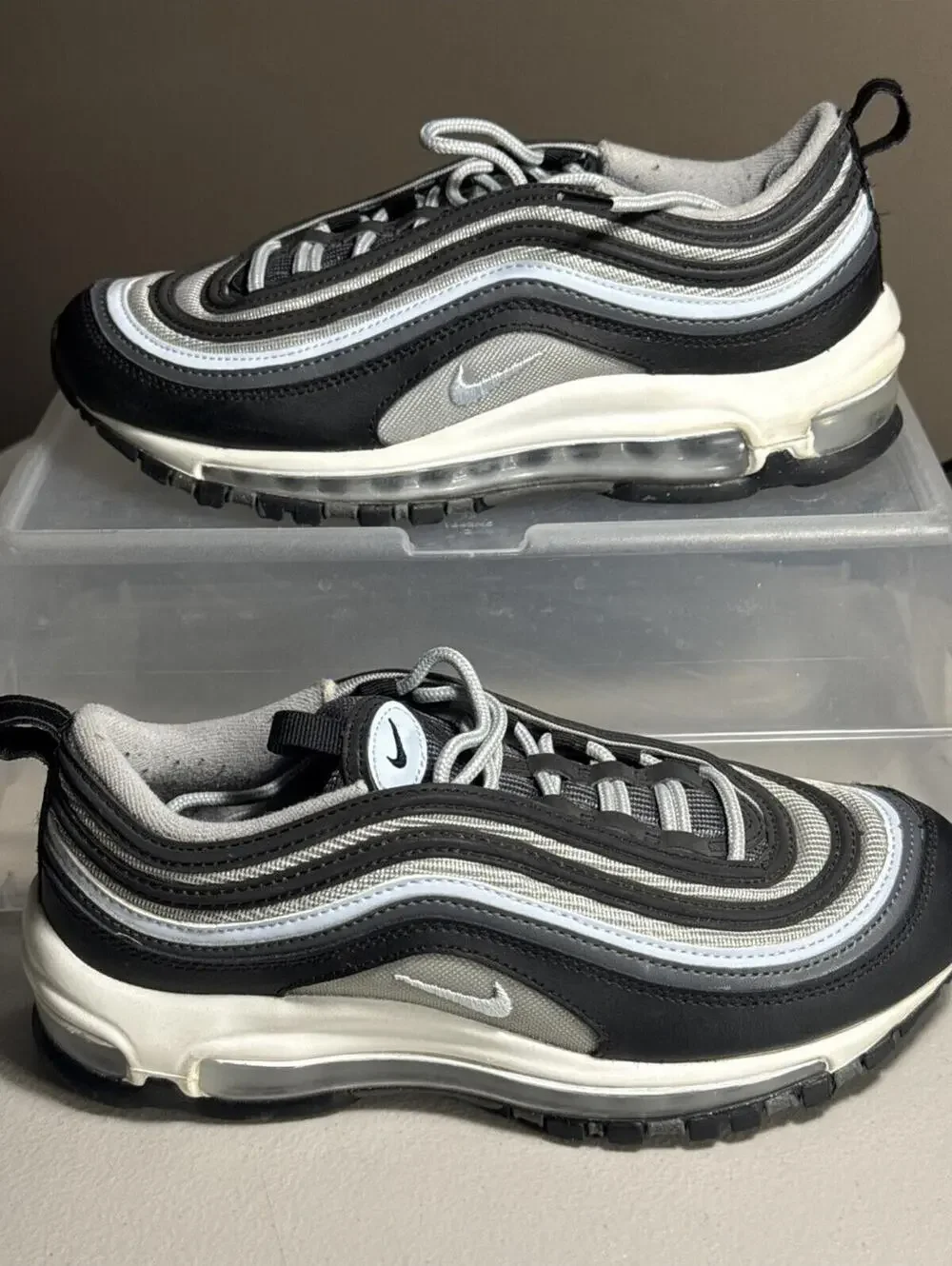 Nike Air Max 97 Black/White/Signal Light Blue Athletic Shoes 5Y‎ Excellent NICE